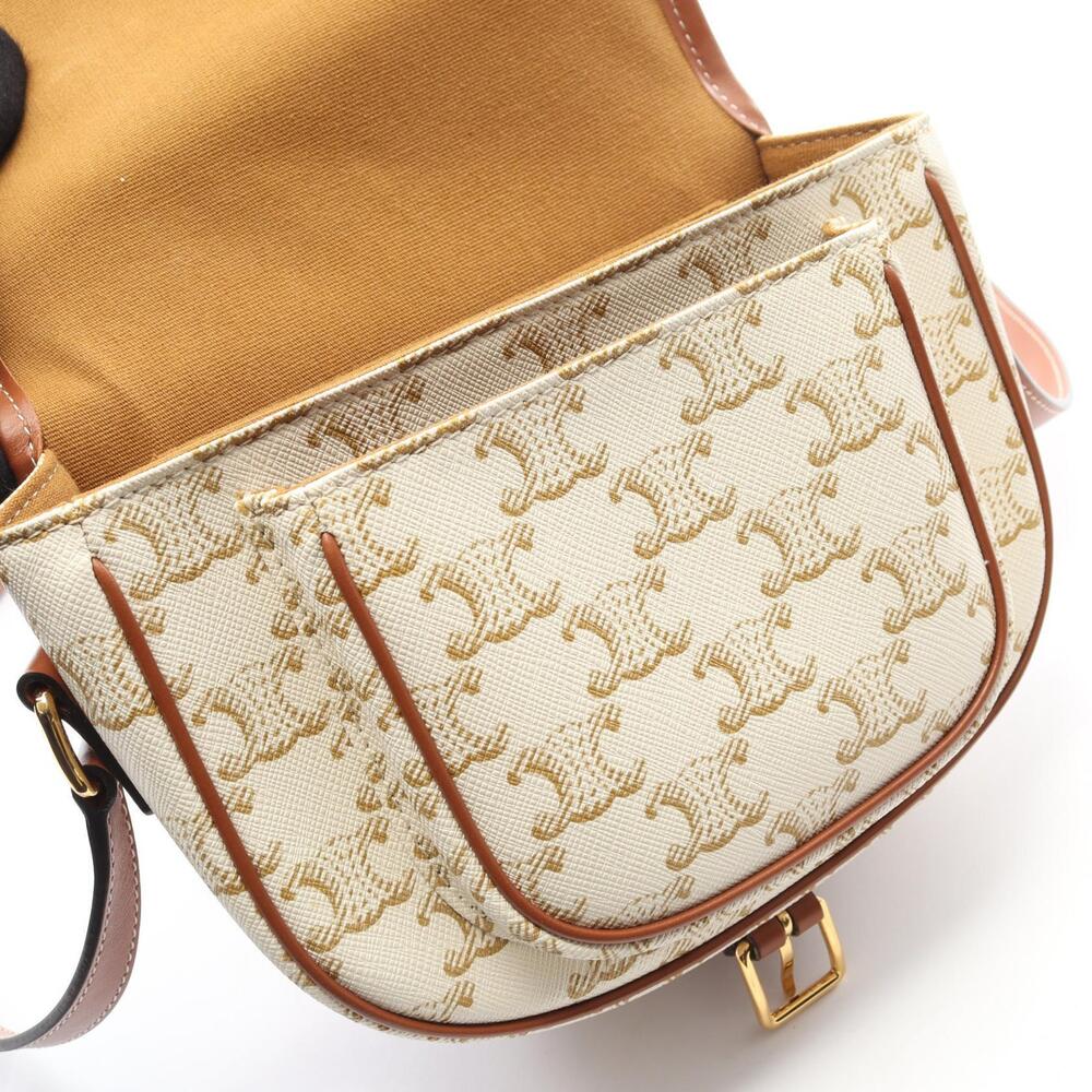 Celine Folco Bag Triomphe Shoulder Canvas Leather White Brown - Picture 6 of 6